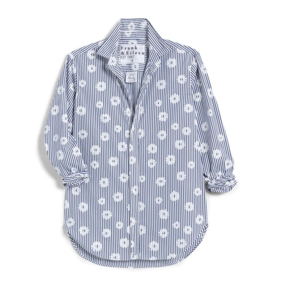 Frank & Eileen FRANK Button-Up Shirt - Blue Stripe with White Flower